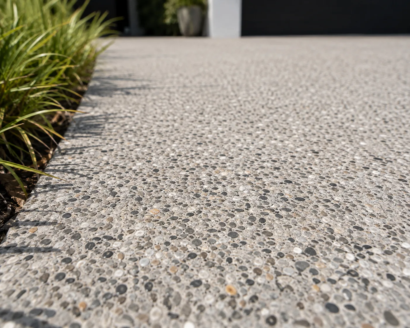 Close-up of exposed aggregate concrete finish