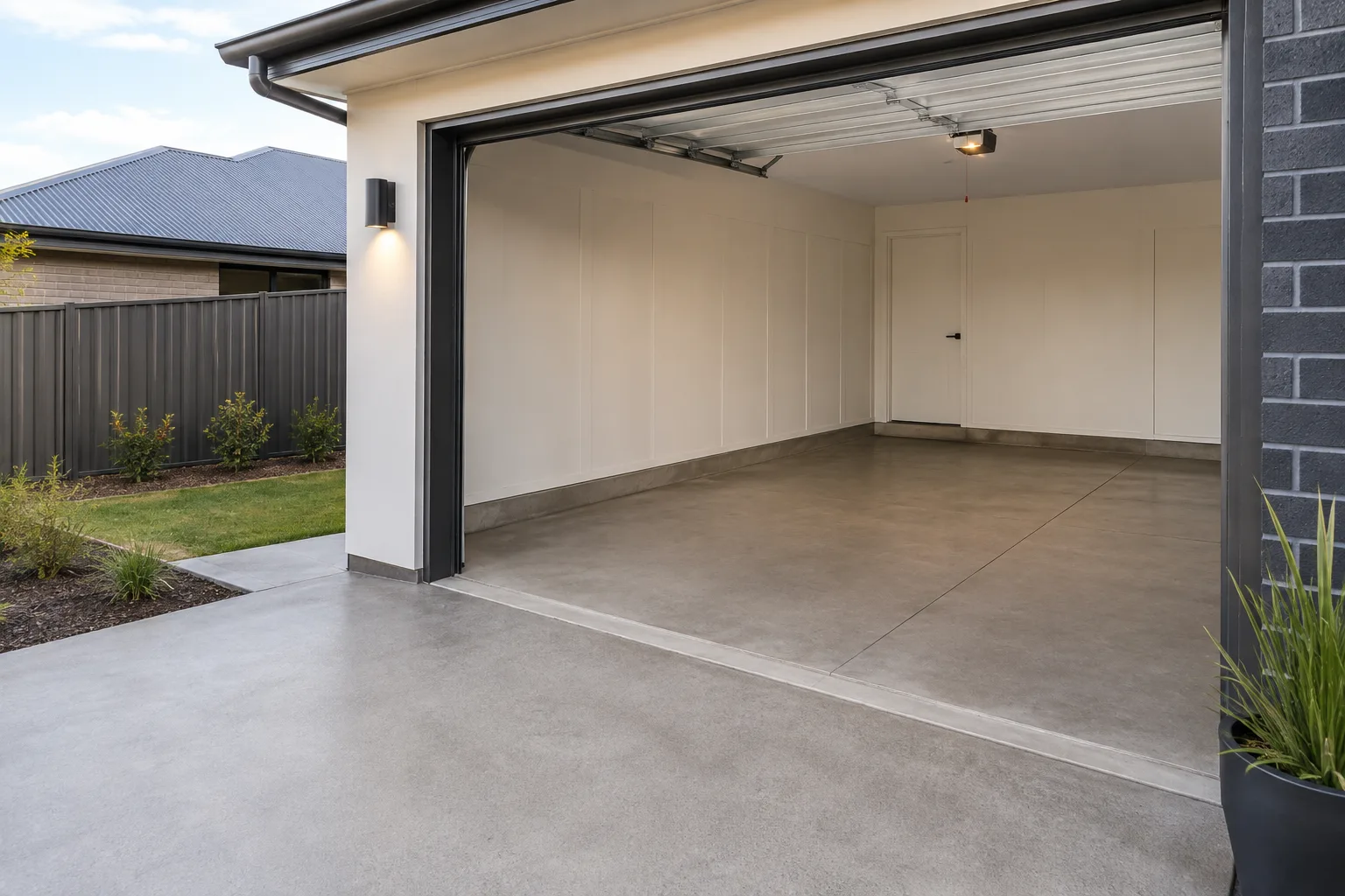 Reinforced concrete garage slab prepared for a new build